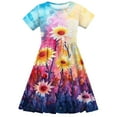 thumbnail image 5 of Spazoro Kids Girls A Line Dresses, Fashion Stretchy Wrinkle Floral Print Short Sleeve Princess Dress for Child Girls Multicolor Size 7 T, 5 of 5