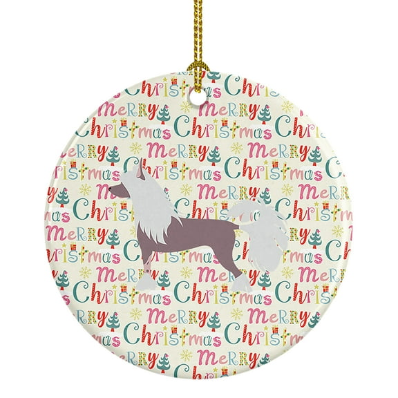 Chinese Crested Merry Christmas Ceramic Ornament 2.8 in x 2.8 in