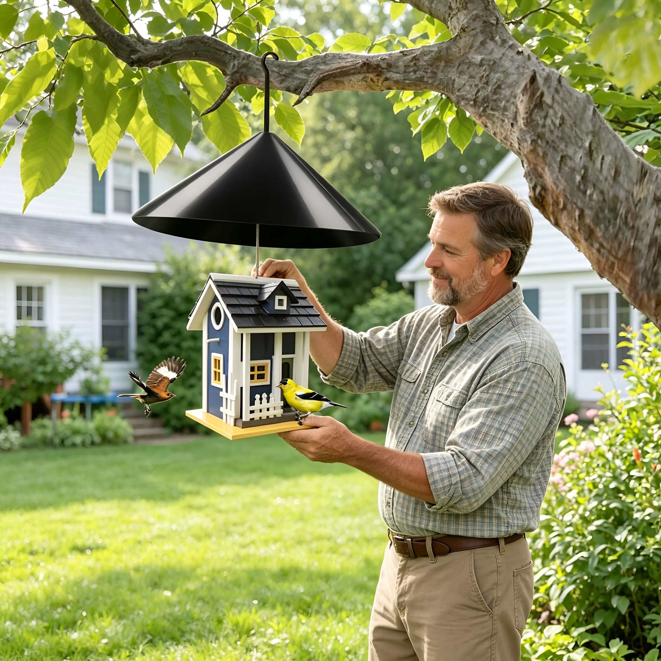 XIBUFE Squirrel Baffle for Bird Feeder Pole,Outside Hanging Mount Bird House Guard for Outdoor Shepherd’S Hook,19 Inch Diameter,1 Pack