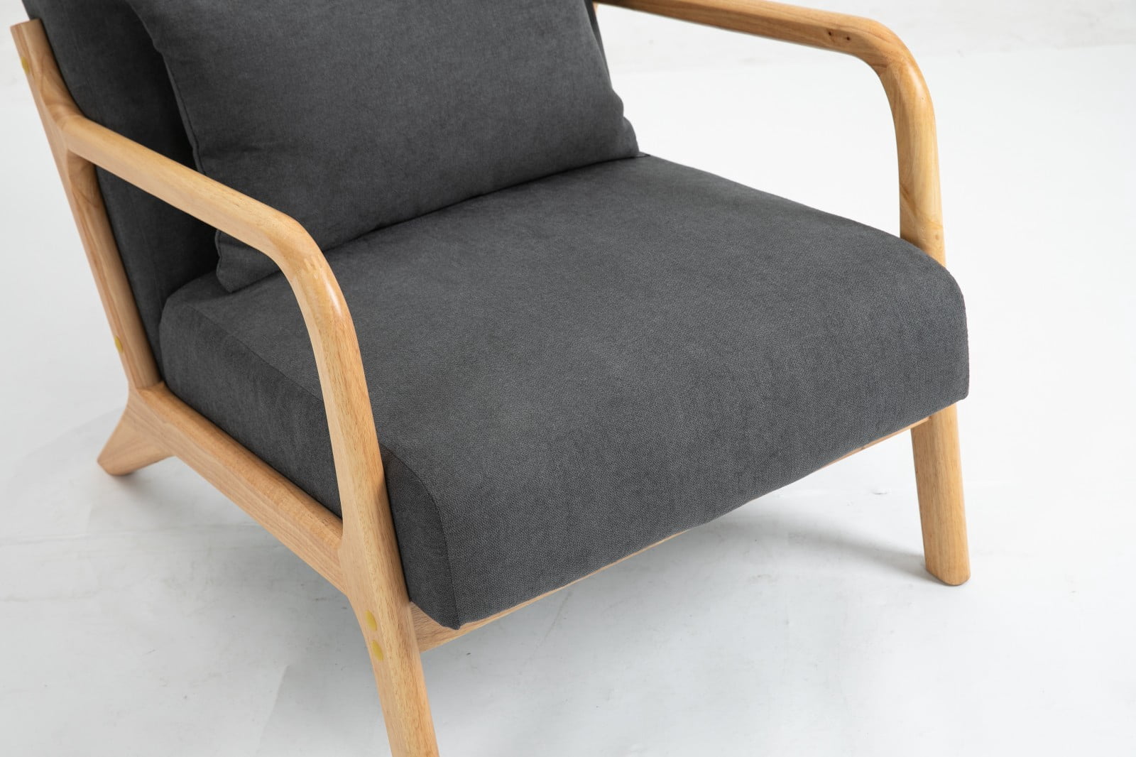 Mid Century Modern Accent Chair Upholstered Living Room Chair with Waist Cushion Wood Frame Reading Armchair for Bedroom Sunroom Indoor Lounge Chair, Antique Grey