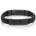 thumbnail image 5 of Crucible Jewelry Men's Polished Black Plated Steel ID Leather Bracelet- 8.25" + 0.5" Ext, 5 of 5