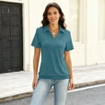 thumbnail image 4 of Womens Polo Shirts Short Sleeve Solid Color Tops Business Casual Tops Collared V Neck Dressy Blouses Dark Blue M, 4 of 4