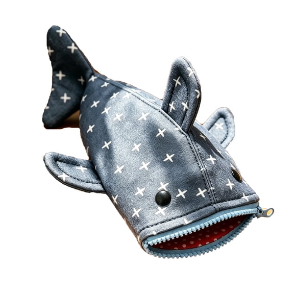 Hyknon Shark-Shaped Pencil Case Novelty Large Capacity Pencil Pouch with Zipper Portable Canvas Stationery Storage Bag for Classroom College Office Supplies