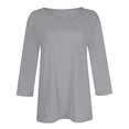 thumbnail image 5 of DENGDENG 3/4 Length Sleeve Womens Tunic Tops Summer Elbow Sleeve Basic Tees Spring V Neck Casual Tops Boho Three Quarter Length Pullover Solid Color Petite Blouses Light Gray L, 5 of 5