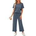 thumbnail image 5 of RPVATI Womens Summer Two Piece Sets Outfits Casual Short Sleeve Wide Leg Crop Pants Cute Vacation Travel Lounge Matching Sets Blue L, 5 of 6