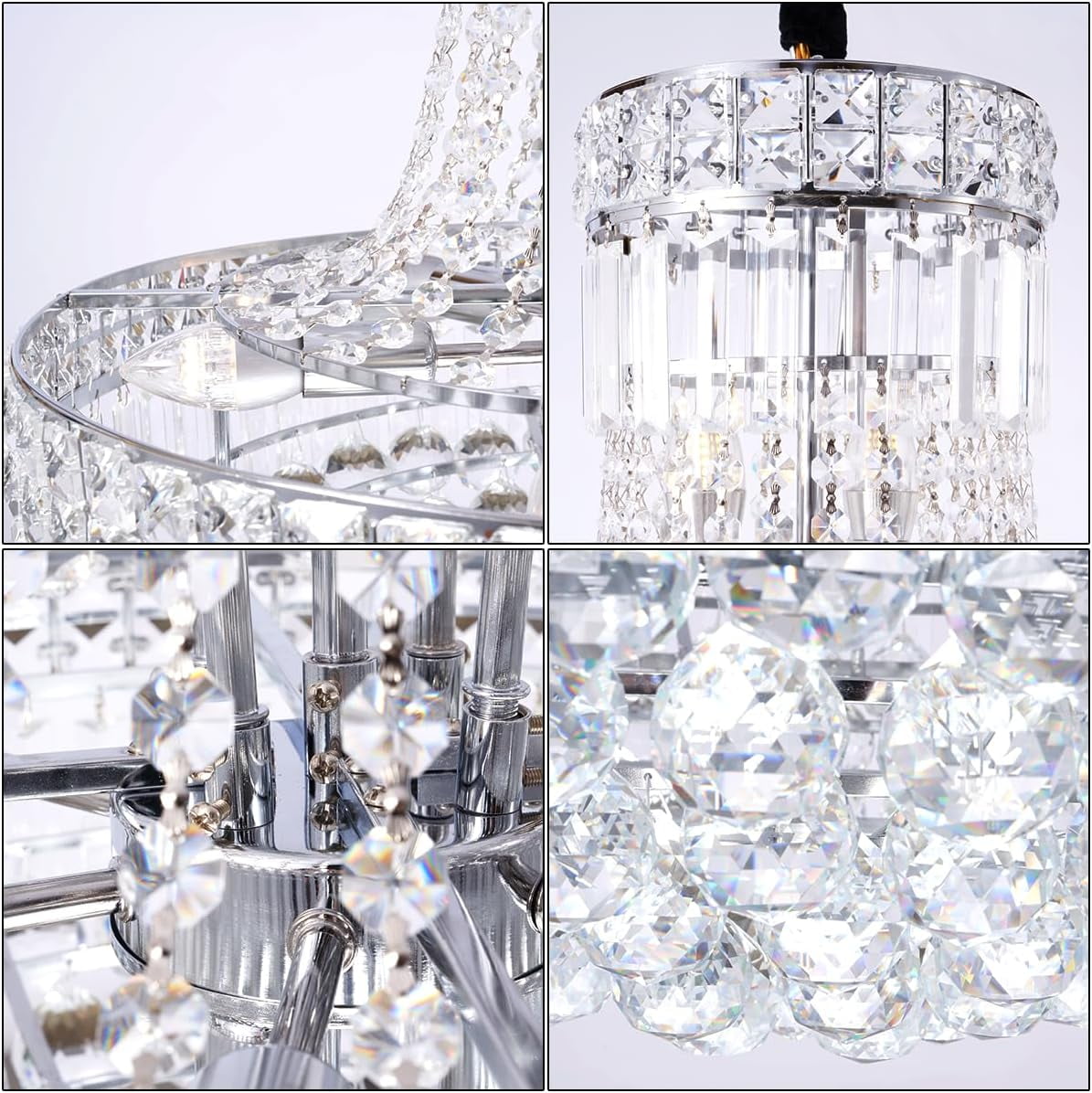 More Change Modern Crystal Chandelier Chrome Empire Hanging Chandelier 13-Lights Crystal Ceiling Pendant Light Fixture for Living Room Dining Room Foyer