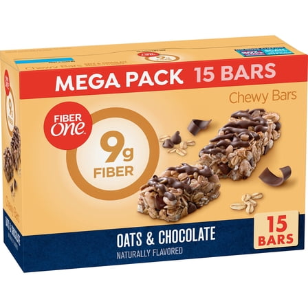Fiber One Chewy Bars, Oats & Chocolate, Fiber Snacks, Mega Pack, 15 ct BE38