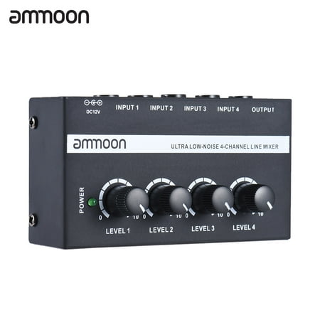 ammoon MX400 Ultra-compact Low Noise 4 Channels Line Mono Audio Mixer with Power (Best Compact Audio Mixer)