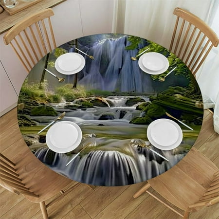 

Palnkart Waterfall Woods Computer Art Round Table Cover Stain Resistant Washable 100% Polyester Fiber for Indoor Outdoor Kitchen Dining Wedding Parties Tablecloth 42-46