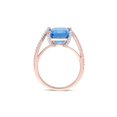 thumbnail image 3 of 6.00 Carat (Ctw) Emerald-Cut Swiss Blue Topaz Ring in 14K Rose Gold with Diamonds for Women, 3 of 6