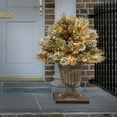 thumbnail image 3 of National Tree Company Pre-Lit Artificial Porch Bush, Green, Glittery Bristle® Pine, Silver Glitter, Pine Cones,  50 Twinkly™ Lights brand smart LED lights,  Silver Gray Brushed Pedestal Urn, 24 Inch, 3 of 5