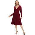 thumbnail image 3 of Danolapsi Women's Casual Wrap V Neck Midi Dress Long Sleeve Smocked Waist Tiered A Line Pleated Flowy Long Dress, 3 of 9