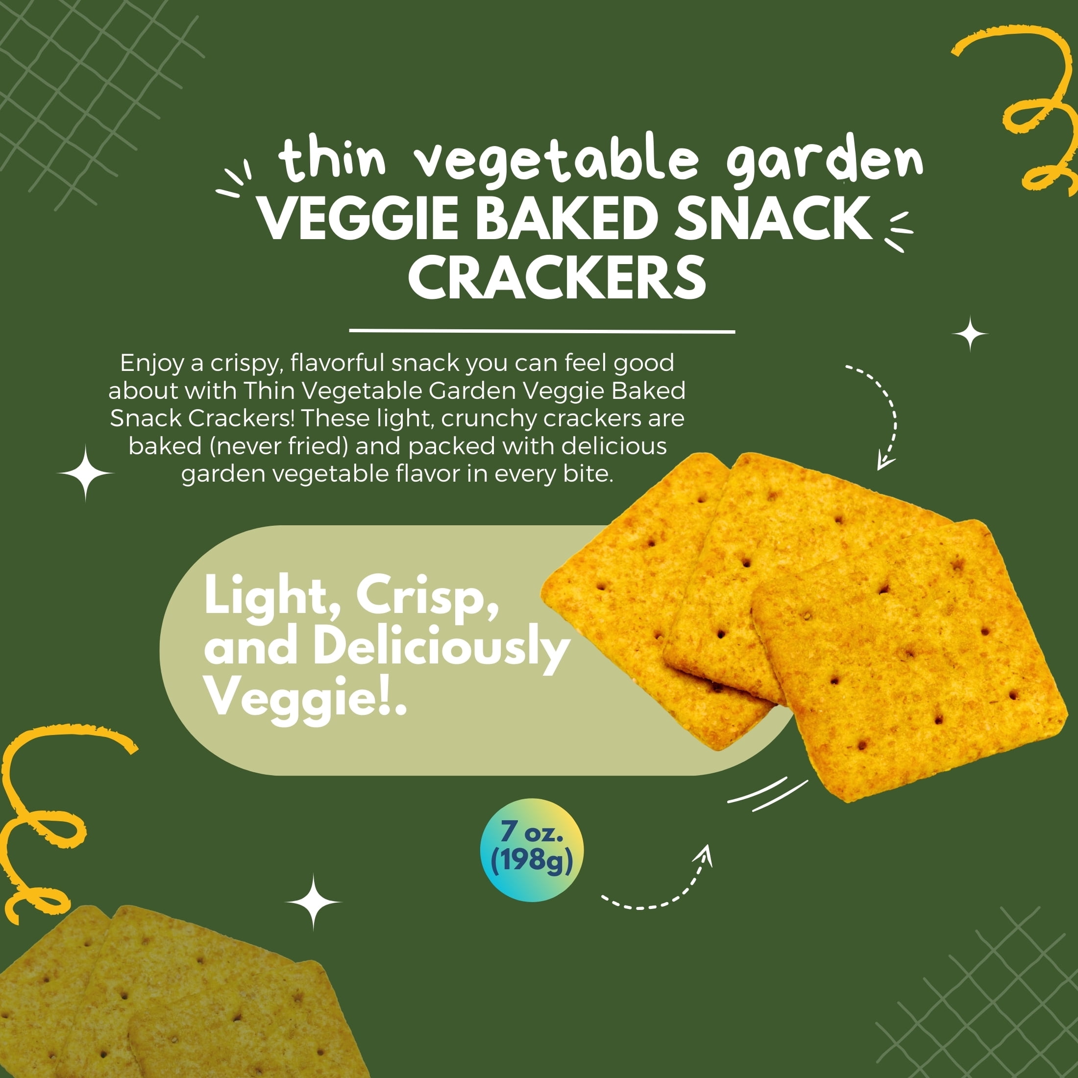 EABC Garden Vegetable Crackers 2-Pack - Light Crispy Snack For Cheese & Soups