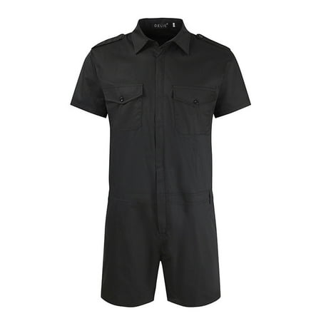 

Men s Short Sleeve Zip-front Coverall Wrinkle Resistant Work Coverall onesie Shorts Action Jumpsuit