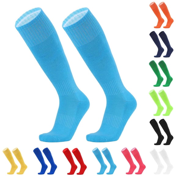 HAOTAGS Sports Performance High Socks for Kids – Non-Slip Sweat-Wicking Cotton Terry-Soled Over-Knee Football Socks Red Size Free Size