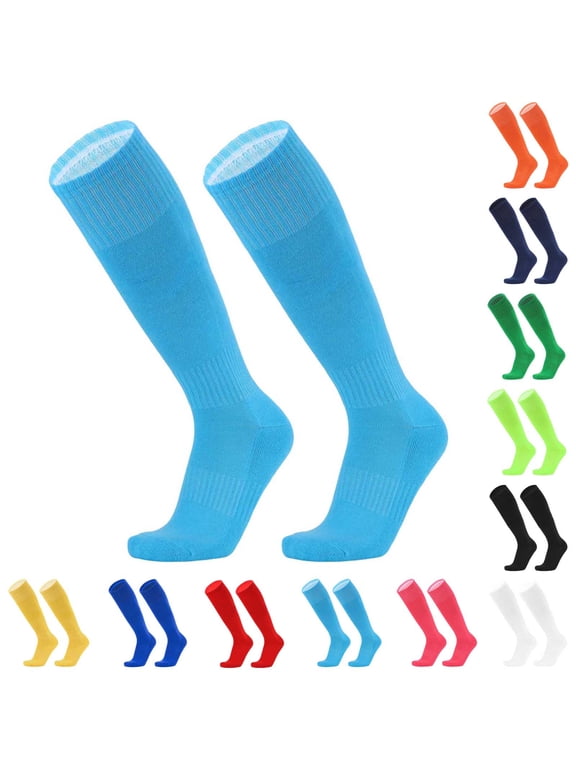 Boys 100% Cotton Knee High Socks, Nonslip Breathable Solid Color Stretch Cushioned Athletic Sport Socks for Training Competition Sky Blue