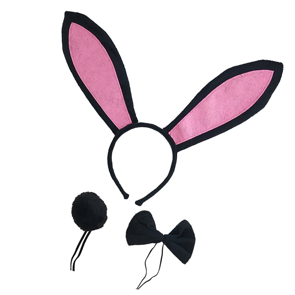 Easter Black Rabbit Bunny Headband Bow Tail Paw Kids Child School Party Costume 