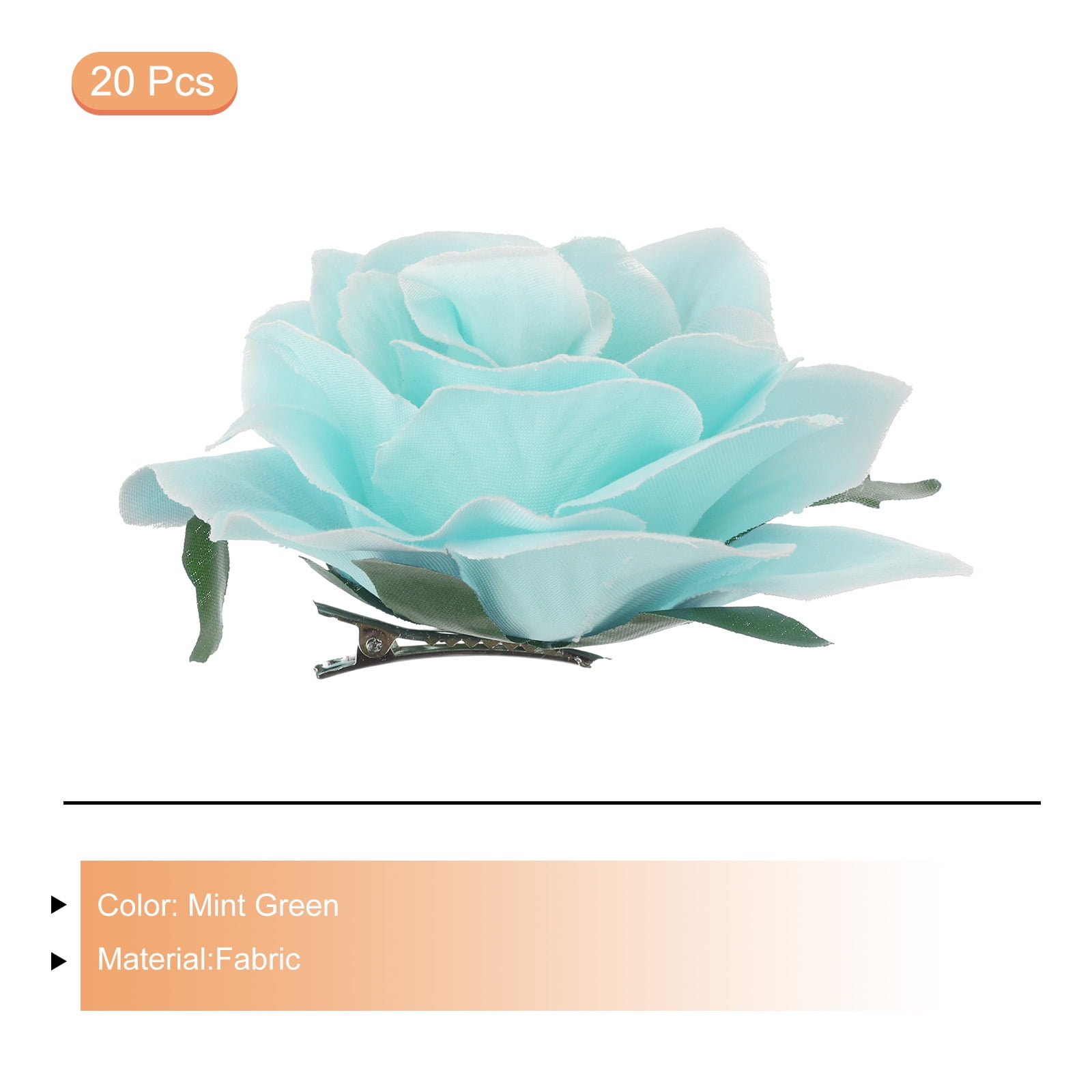 Uxcell 20 Pcs Rose Flower Hair Clips 4 Inch Flower Hair Pins Flower Brooch for Women Hair Accessories Mint Green