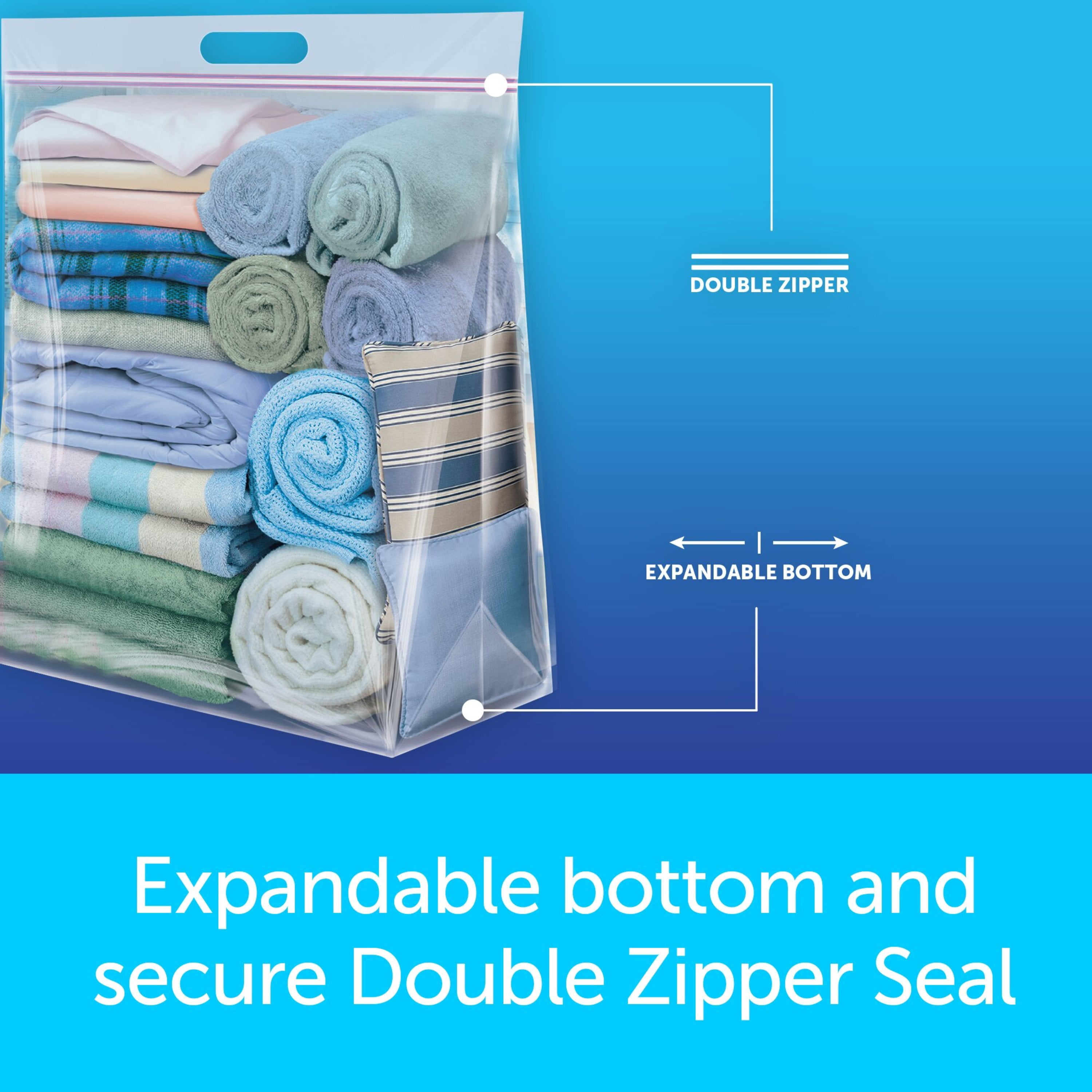 Ziploc Storage Bags, Double Zipper Seal & Expandable Bottom, Jumbo