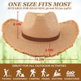 thumbnail image 5 of EINSKEY Straw Cowboy Hat with Fringe Shapeable Brim, Beach Cowgirl Hat with Chin Strap, Khaki, 5 of 7