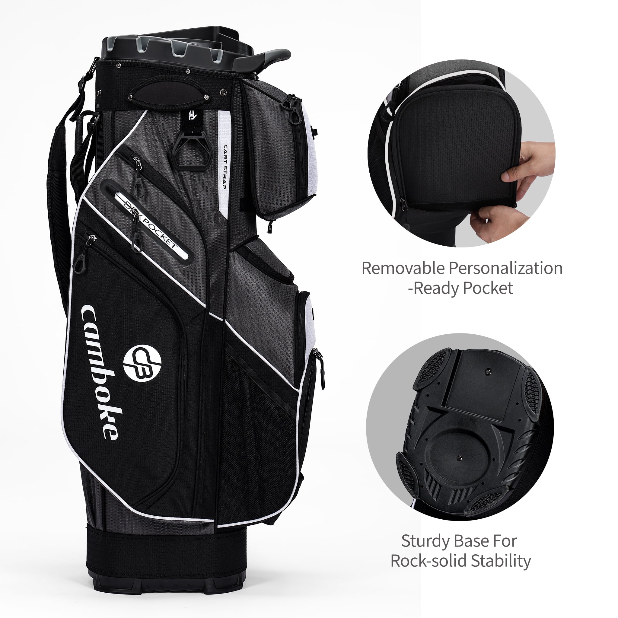 Golf Cart Bag, 14-Way Full-Length Dividers with Quiet Separators, High-Density Nylon Waterproof Material, with Insulated Cooler Pouch & Padded Shoulder Strap- Gray