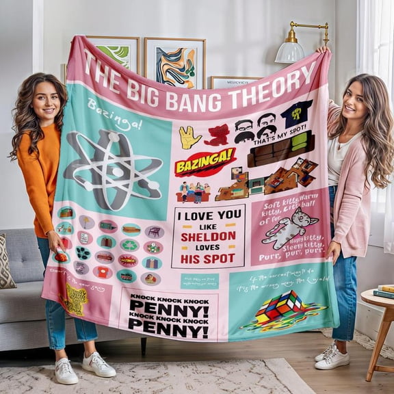 The Big Bang Theory Pattern Blanket, 1 Count Soft Throw Blanket, Air-conditioned Room Blanket, Warm Nap Blanket for Home & Office & Travel, Slogan Print Blanket