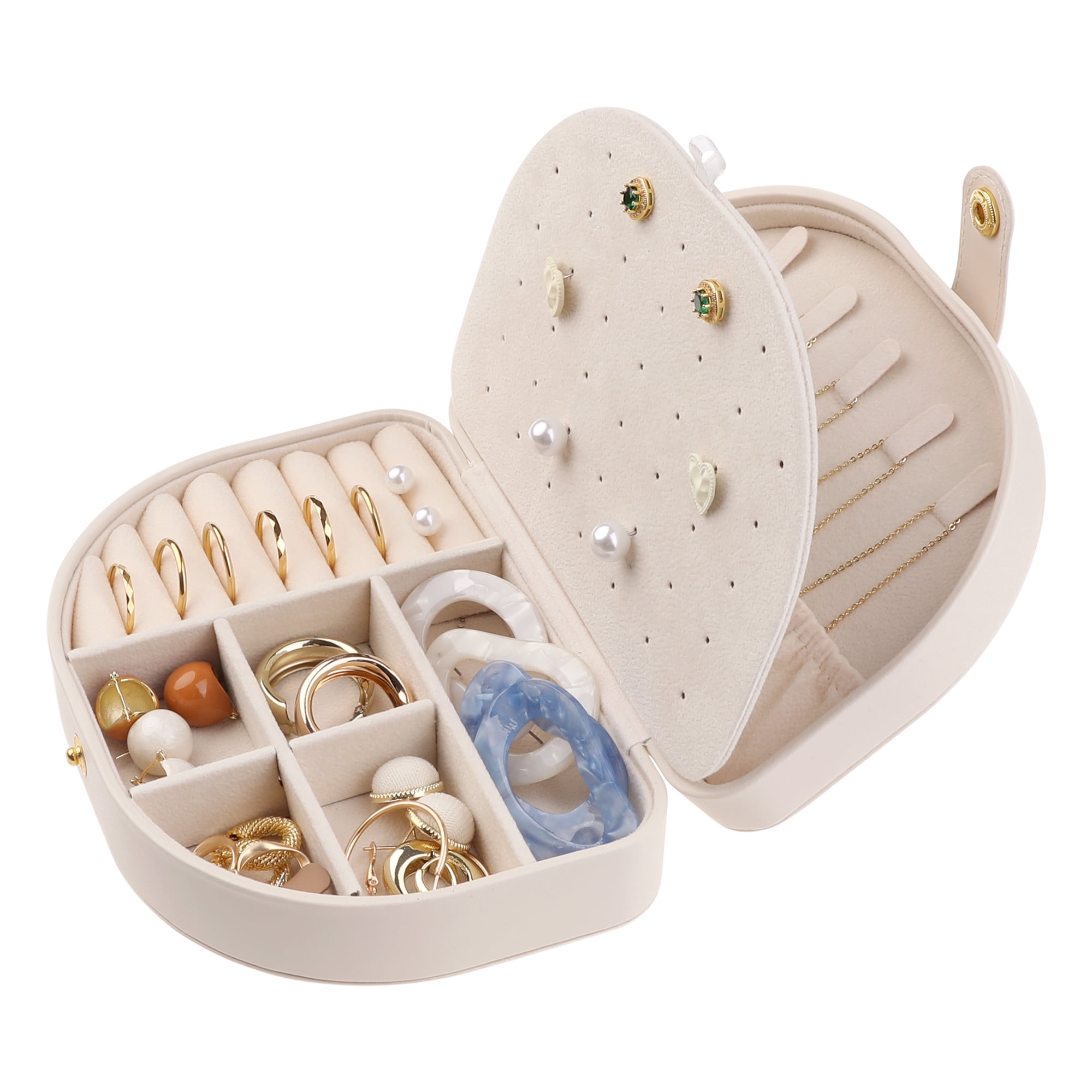 Unique Bargains Jewelry Box Small Portable PU Leather Seashell-Shaped Jewelry Case Beige