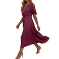 thumbnail image 5 of Women's Short Sleeve Dresses with Pockets Plus Size Multi-Color Satin Zipper V-Neck Dress, 5 of 9