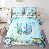 Feelyou Cartoon Axolotl Bedding Comforter Set 7pcs, Cartoon Letter U Queen Bedding Sets