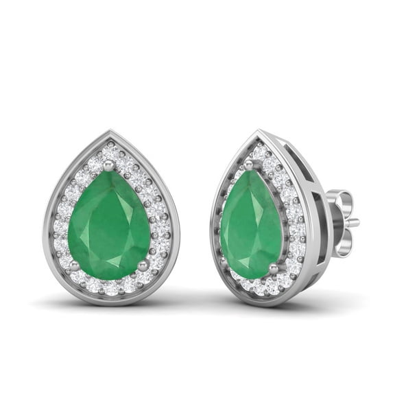 Mooneye 7x5mm Pear Emerald 925 Sterling Silver Solitaire Classic Women Gift Stud Earrings