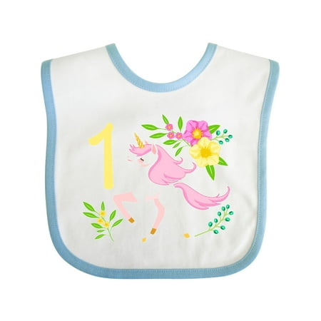 

Inktastic First Birthday Pink Unicorn with Flowers Gift Baby Boy or Baby Girl Bib