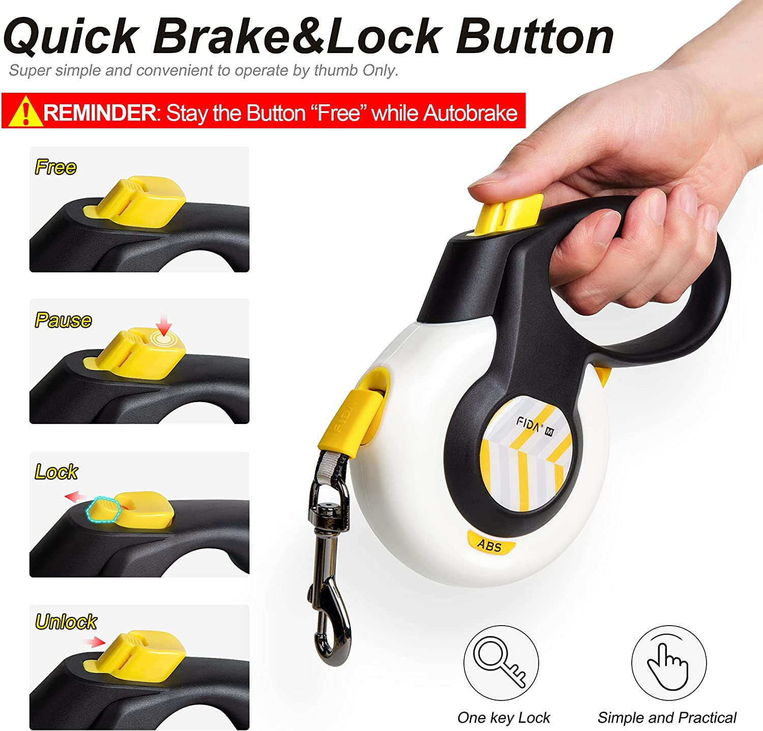 FIDA AutoBrake Retractable Dog Leash. Advanced Patented Design for Dog Pulling, 16 ft Heavy Duty No Pull Pet Walking Leash for Small Breeds. 360 Tangle Free, Soft Grip, Small Size