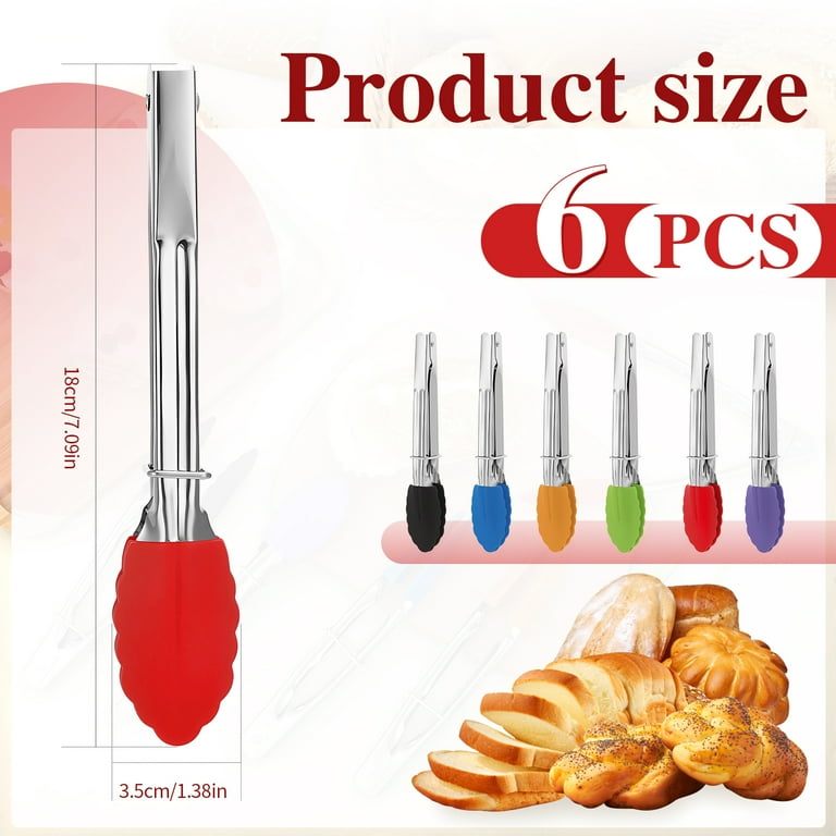 AOWOO Mini Serving Tongs, 6-Pack, 7 in, Multicolor photo 2