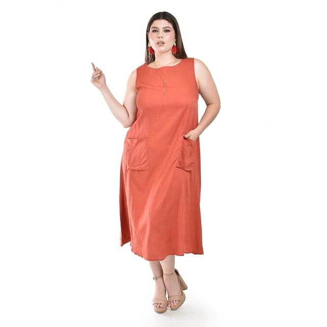 Vestido de lino con bolsillos Roman Fashion /Tallas Extras, 3830 (Chedron) naranja oscuro 38