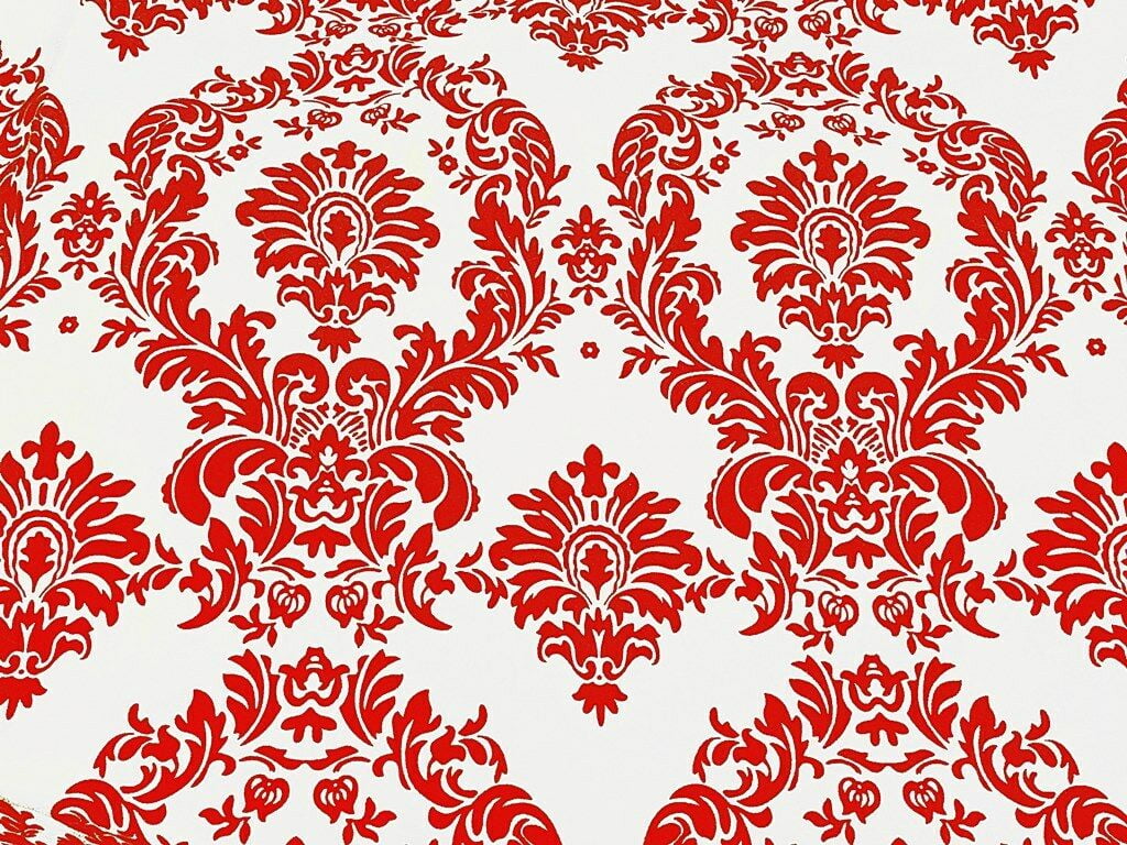 25 Yards Red and White Flocking Damask Taffeta Velvet Fabric 58" Flocked Decor