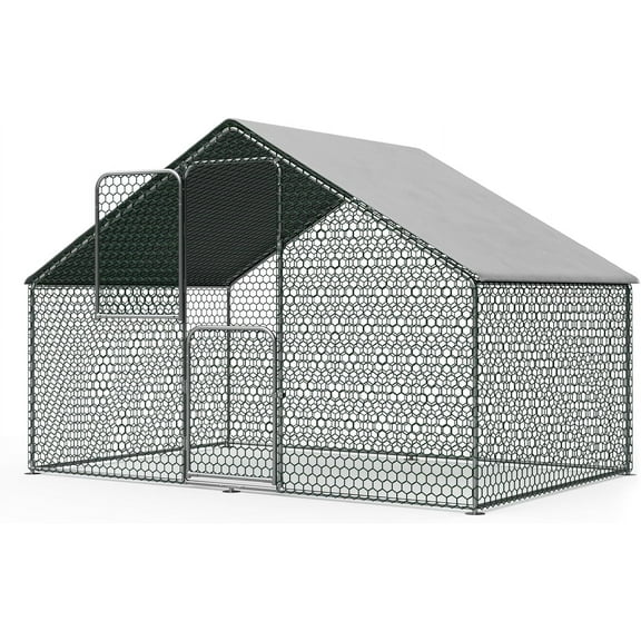 Gelloan Large Metal Chicken Coop with Waterproof and Anti-Ultraviolet Cover, Walk-in Poultry Cage Chicken Run Pen Dog Kennel Duck House,Silver