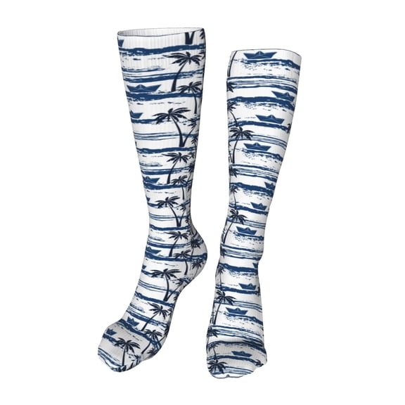 Honeii Palm Tree Print Calf Socks Sports Socks Seamless Toe, Trouser Socks,Knee High Long Socks for Women and Men-One Size