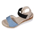thumbnail image 6 of Rokment Women's Beach Platform Wedge Dressy Sandals Comfortable Breathable Color Block Linen Elastic Ankle Strap Espadrilles Walking Sandals Casual Chunky High Heel Dress Summer Shoes Blue Size 9.5, 6 of 7