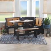 Linon Camden 3-Piece Coastal Corner Breakfast Nook Dining Set with Storage, Black/Walnut