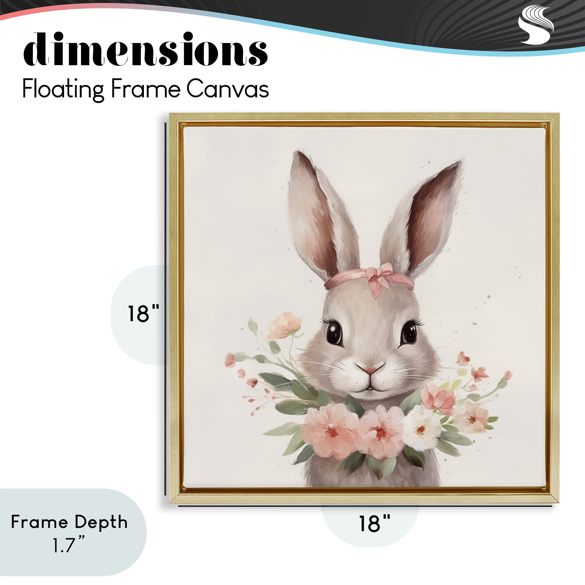 Stupell Industries Charming Bunny in Floral Wreath Gold Framed Floater Canvas Wall Art, design by Lazar Studio