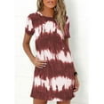 thumbnail image 1 of SMihono Robes Bohèmes d'Été pour Femmes Grande Taille Mode Femmes Teinture sur Nœuds Manches Courtes Poches Ample Confortable Robe Décontractée, 1 of 5