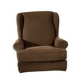 thumbnail image 3 of 2pcs Soft Elastic Wing Back Sofa Cover Arm Chair Anti-slip Slipcover Solid Color Brown, 3 of 8