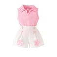 thumbnail image 2 of Amidoa Girls 2 Piece Outfits Summer Clothes Solid Color Cute T-Shirts Short Sleeve and Casual Shorts Kids Clothing Set Pink Size 12, 2 of 9