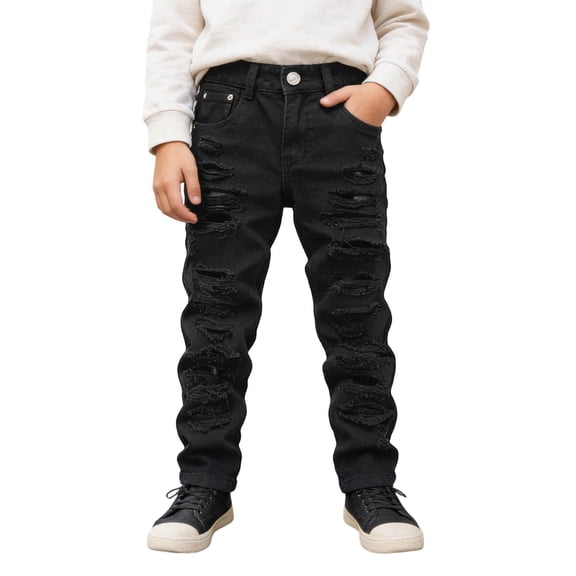 RUTAYY Children Boys Distressed Jeans High Street Long Denim Pants with Pocket Comfortable Stretch Classic Stylish Trousers