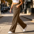 thumbnail image 5 of Zynoxe Womens Corduroy Pants Casual Soft High Waist Drawstring Wide Leg Pants with Pockets Vintage Straight Relaxed Lounge Trousers Brown S, 5 of 8