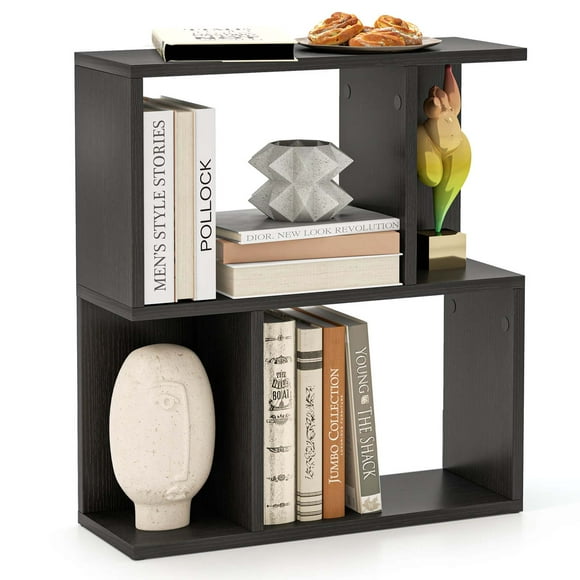 Costway 1 PCS 3-Tier Bookshelf Geometric Bookcase Side Table with Open Storage Display Shelf Black