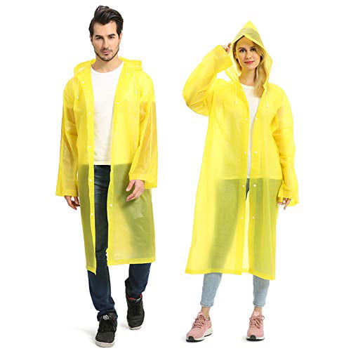 Portable Adult Rain Poncho Reusable Rain Coat with Hoods and Sleeves 4 Pack EVA Disposable Emergency Raincoats Fits Men and Women 