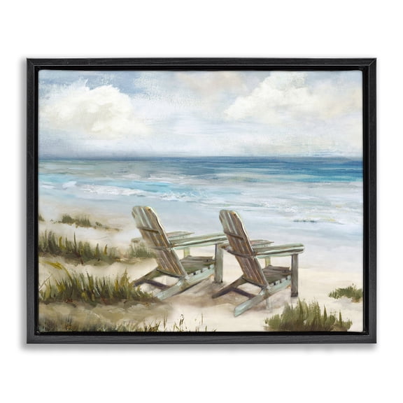 Stupell Industries Coastal View For Two Beach Chairs Black Floating Frame Canvas Art, 21 x 17, by Carson Lyons