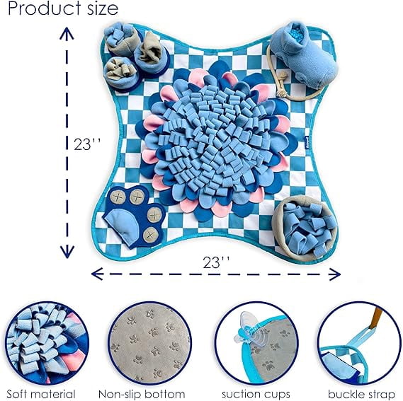 Rasingwell Snuffle Mat for Dogs with Theme Sniffing Mat 23 x 23 inches for All Breeds of Dog Cat, Interactive Puzzle Toy & Enrichment Toys for Dog Stress Relief (Blue)