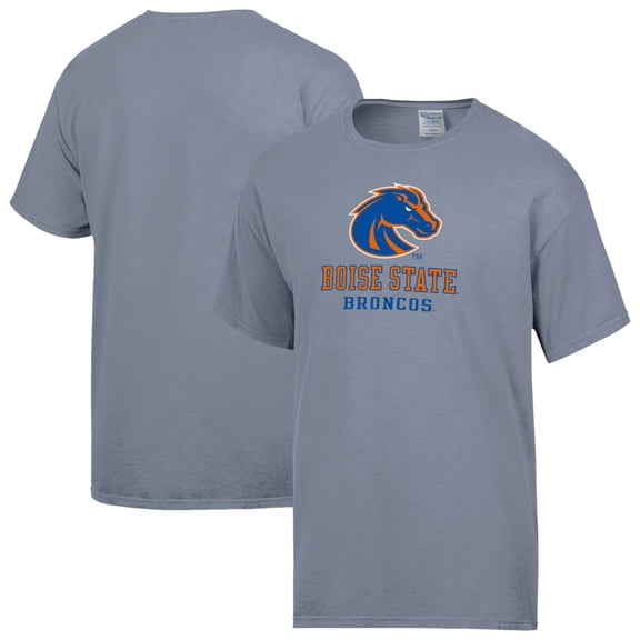 Men's ComfortWash Gray Boise State Broncos Logo Over Stacked T-Shirt